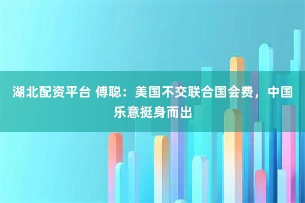 湖北配资平台 傅聪：美国不交联合国会费，中国乐意挺身而出